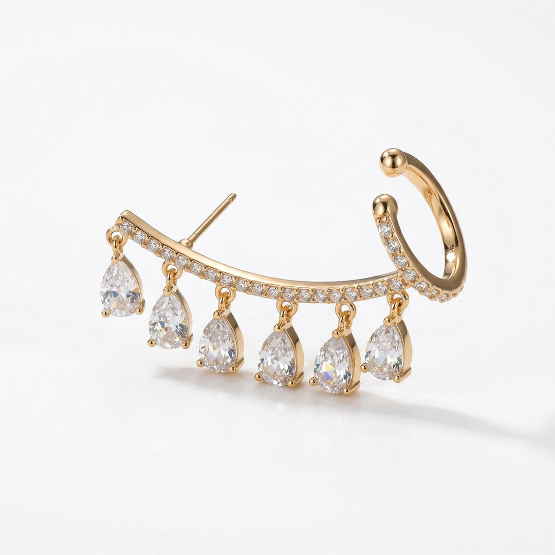 Waterdrop Tassel Ear Clip Stud Earrings-Single