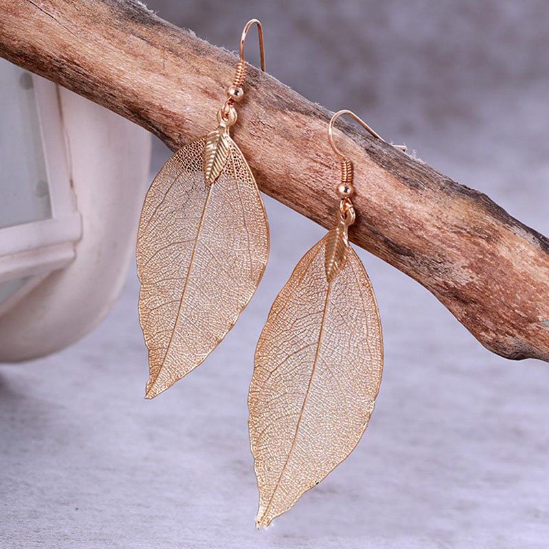 Hollow Out Leaf Dangle Earrings