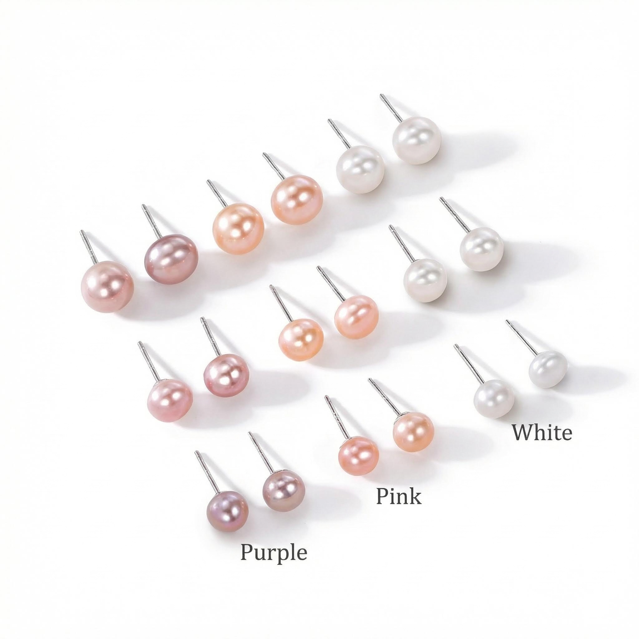 6mm/7mm/8mm White Freshwater Pearl Stud Earrings