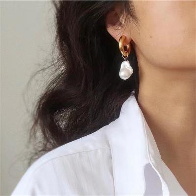 Pearl Charm Hoop Earrings