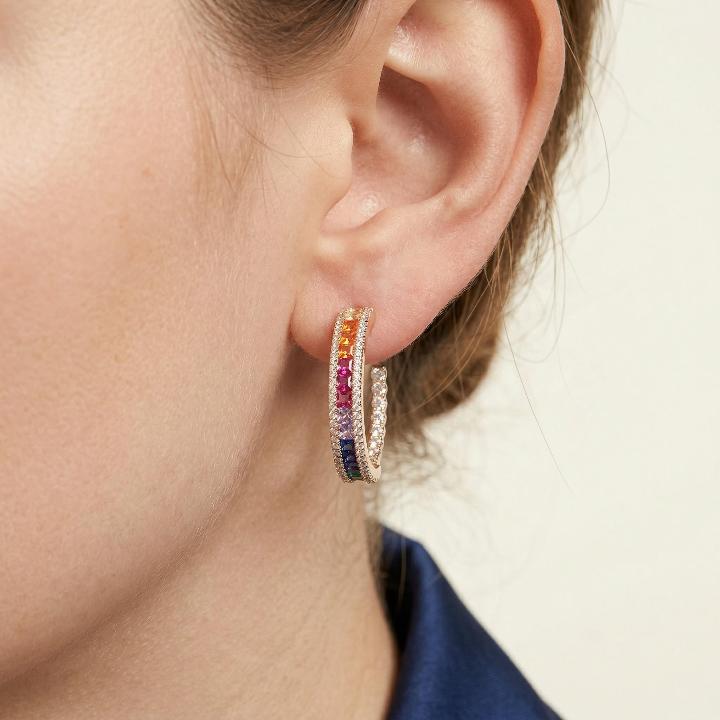 Gradient Rainbow Inlaid C Type Earrings
