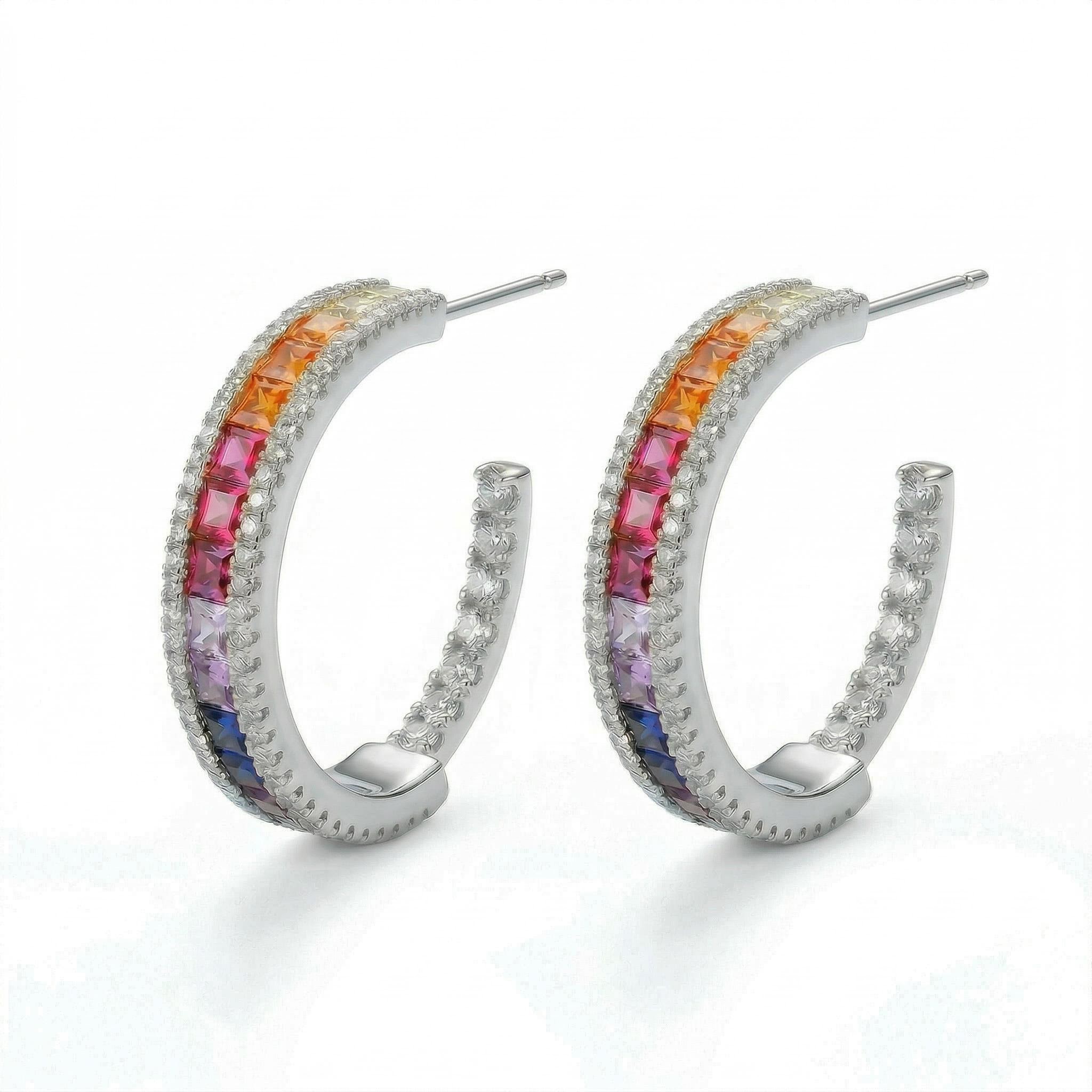 Gradient Rainbow Inlaid C Type Earrings