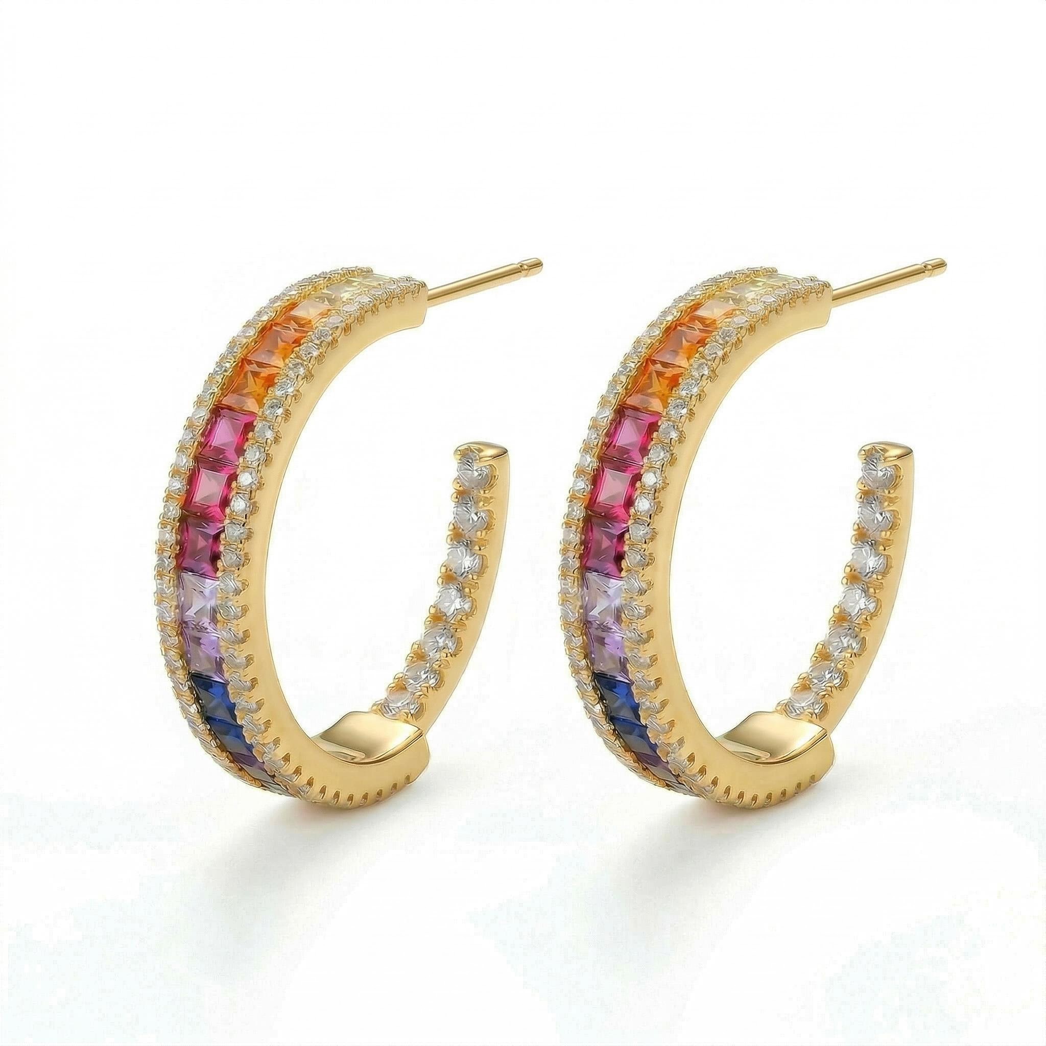 Gradient Rainbow Inlaid C Type Earrings