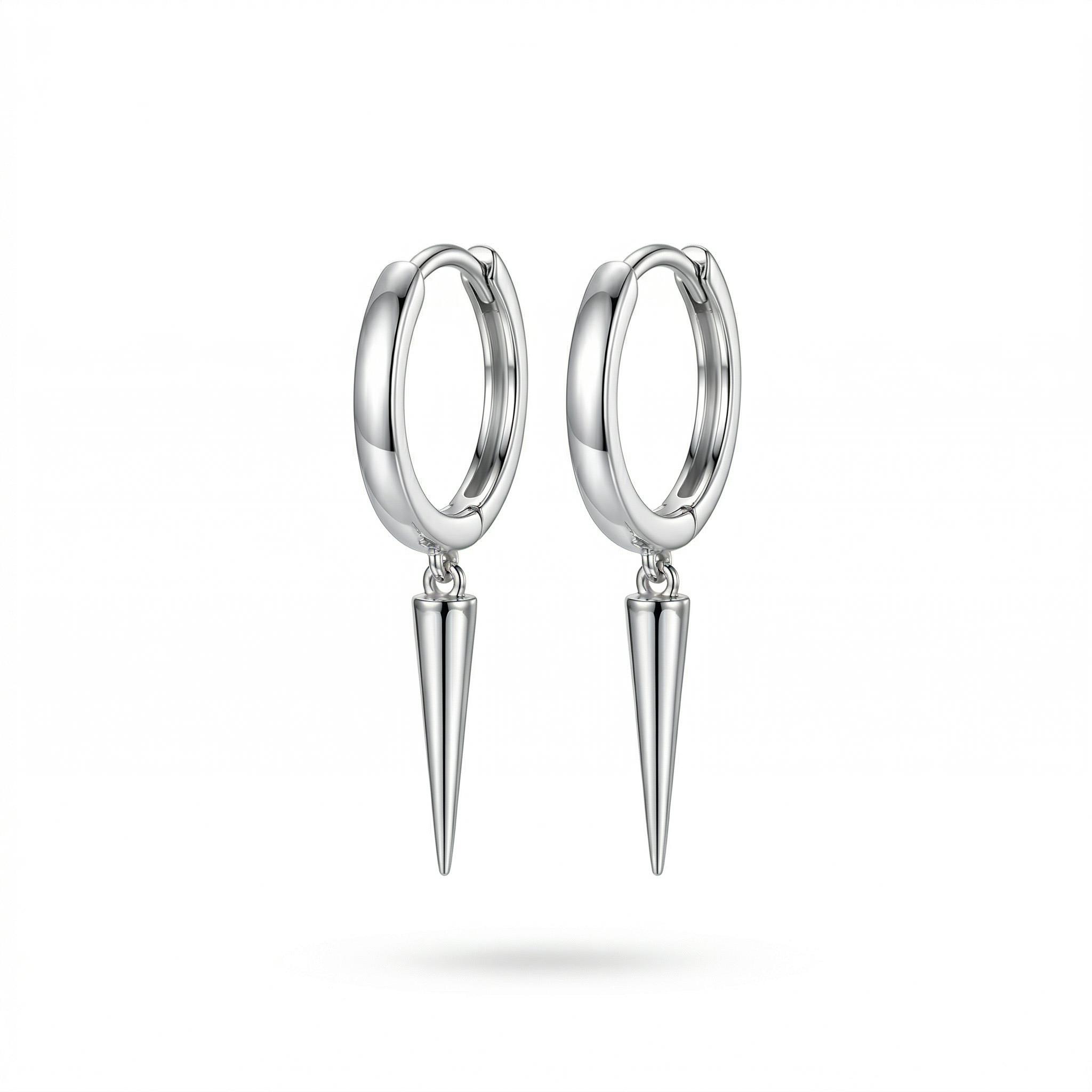  Sterling Silver Long Rivet Cone Dangle Earrings