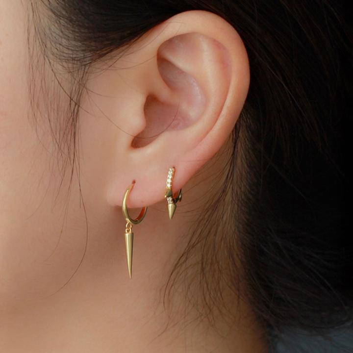  Sterling Silver Long Rivet Cone Dangle Earrings