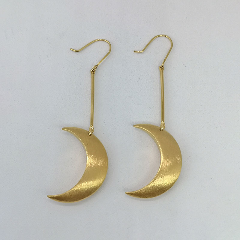 201 Stainless Steel Dangle Earrings – Moon Cat Shape, 72mm, Drop Style A179