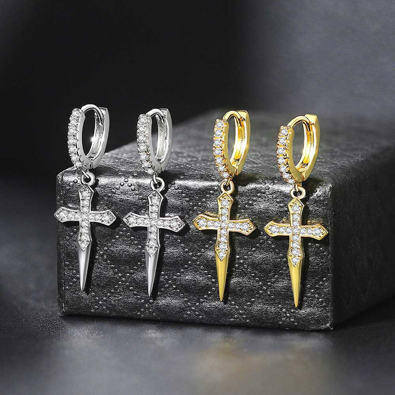 Iced Cross Dangle Earrings