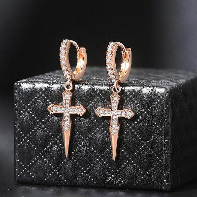 Iced Cross Dangle Earrings