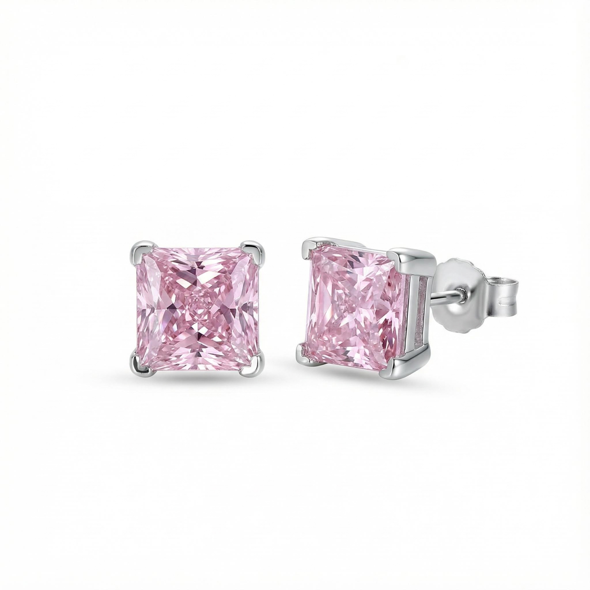 Cushion Cut Pink Stone Stud Earrings Cushion Cut Pink Stone Stud Earrings