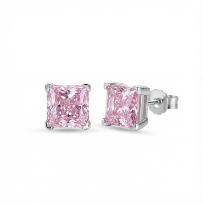 Cushion Cut Pink Stone Stud Earrings