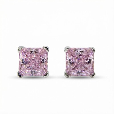 Cushion Cut Pink Stone Stud Earrings