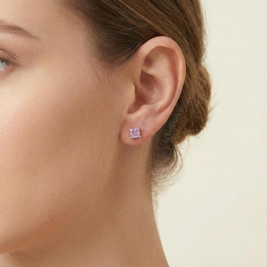 Cushion Cut Pink Stone Stud Earrings Cushion Cut Pink Stone Stud Earrings