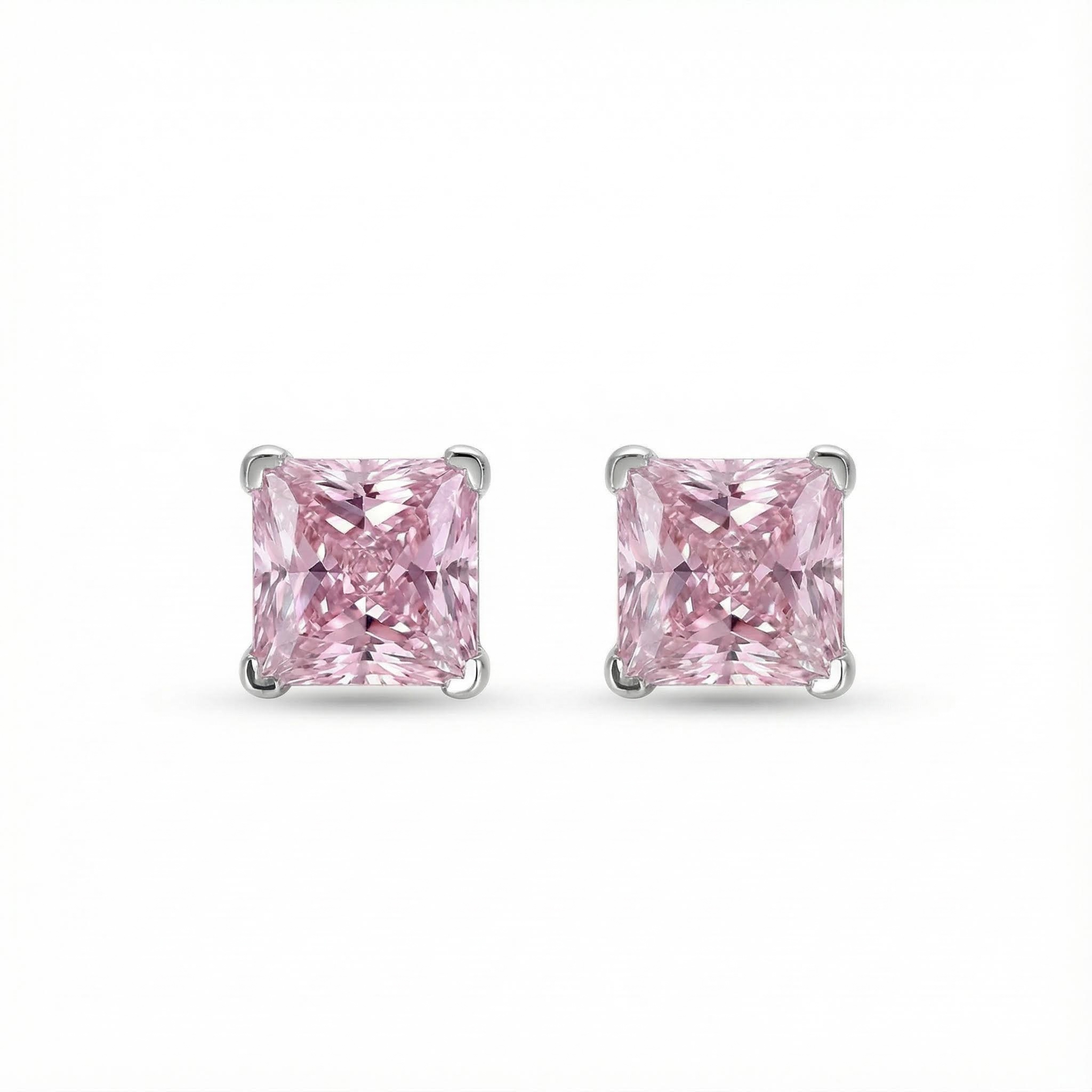 Cushion Cut Pink Stone Stud Earrings Cushion Cut Pink Stone Stud Earrings