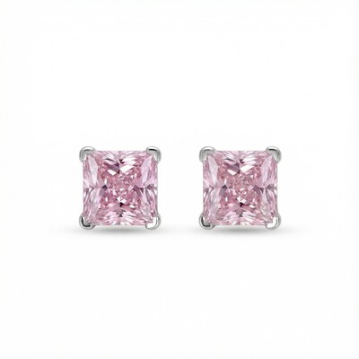 Cushion Cut Pink Stone Stud Earrings