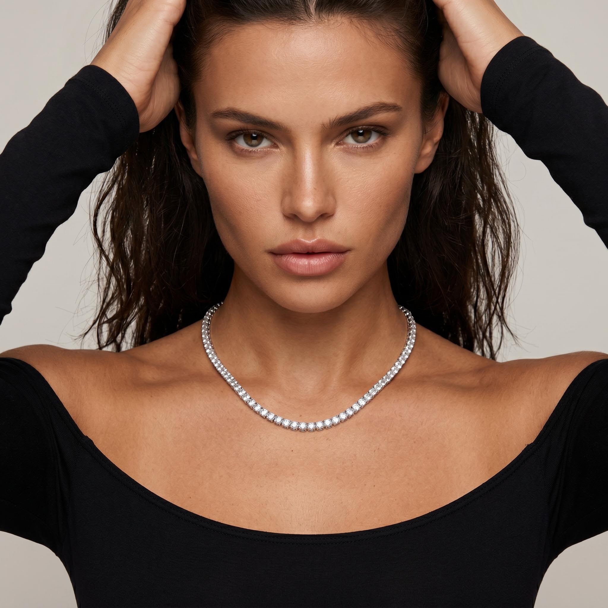 3mm Tennis Necklace in White Gold for Women