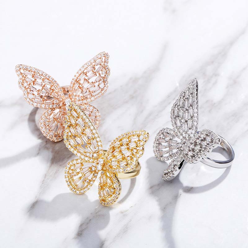 Women's Baguette Stone Butterfly Open Ring