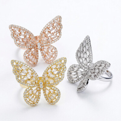 Women's Baguette Stone Butterfly Open Ring