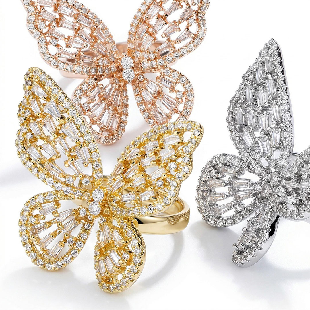 Women's Baguette Stone Butterfly Open Ring