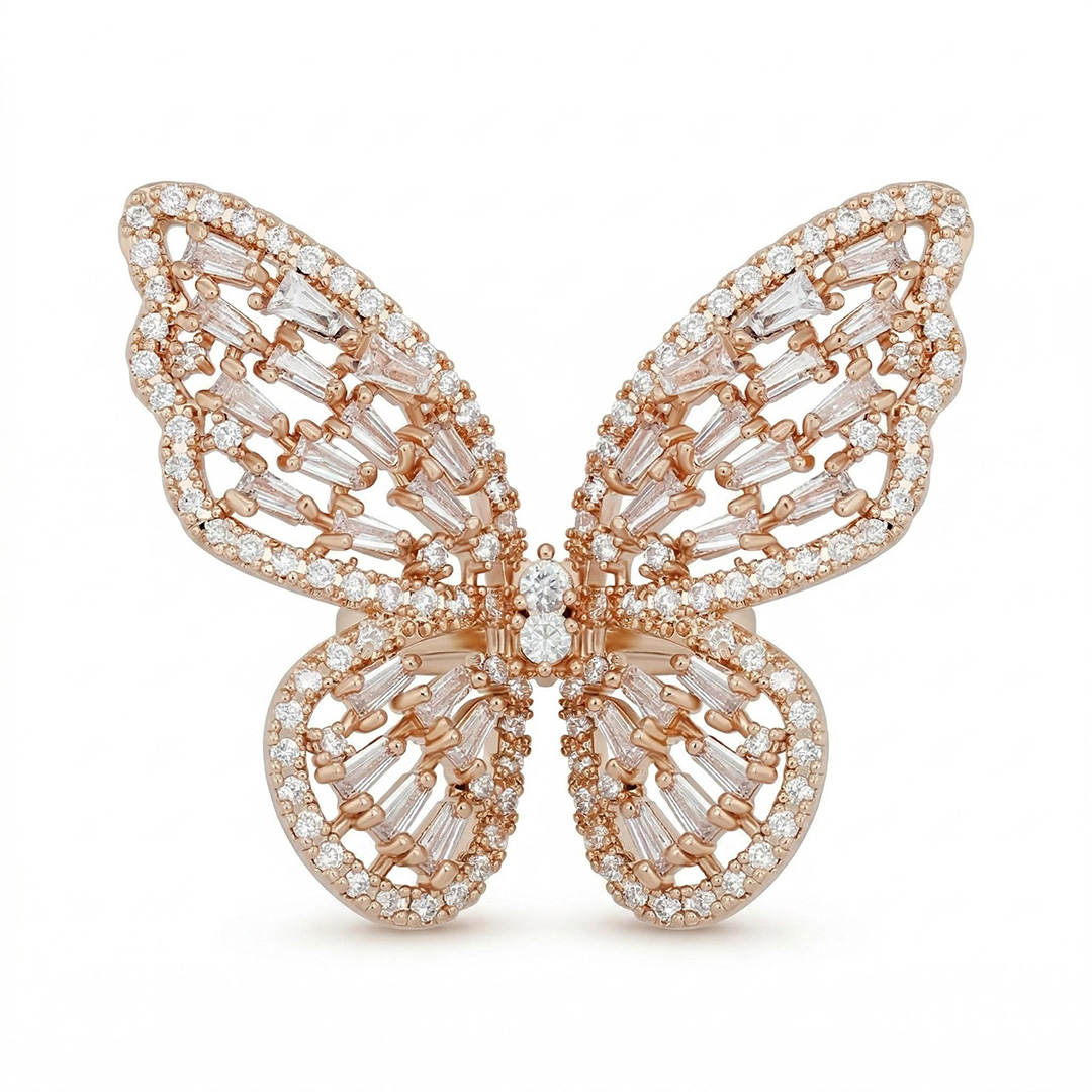 Women's Baguette Stone Butterfly Open Ring