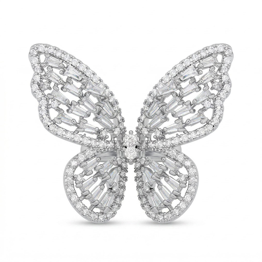 Women's Baguette Stone Butterfly Open Ring