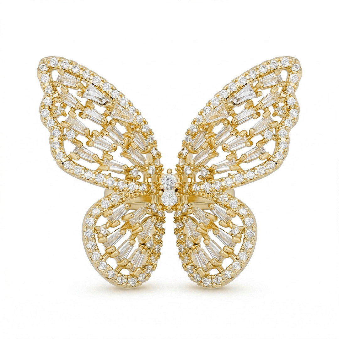 Women's Baguette Stone Butterfly Open Ring