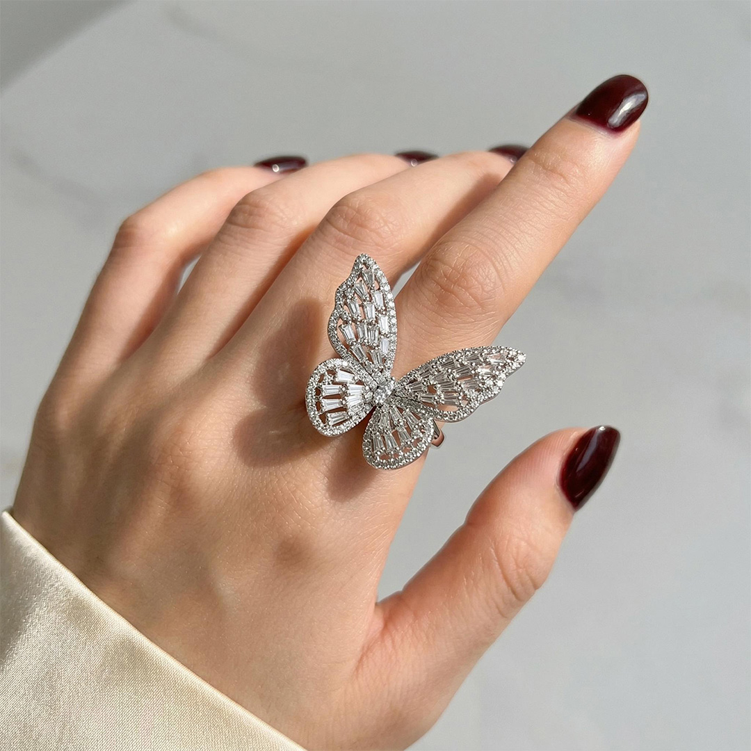 Women's Baguette Stone Butterfly Open Ring
