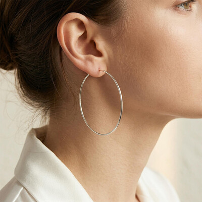 20mm-70mm Circle Hoop Earring in White Gold