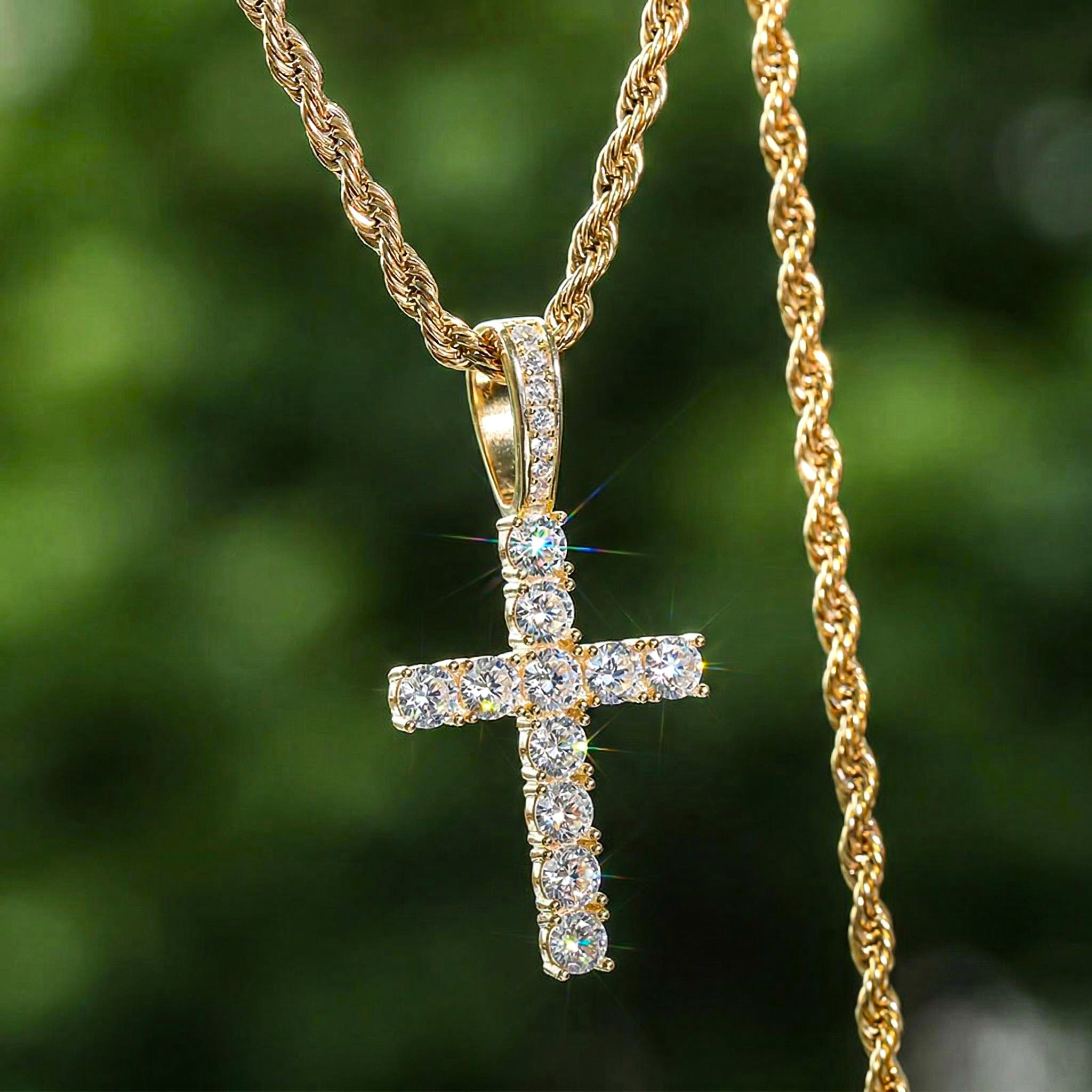 Women's Iced Cross Pendant in Gold
