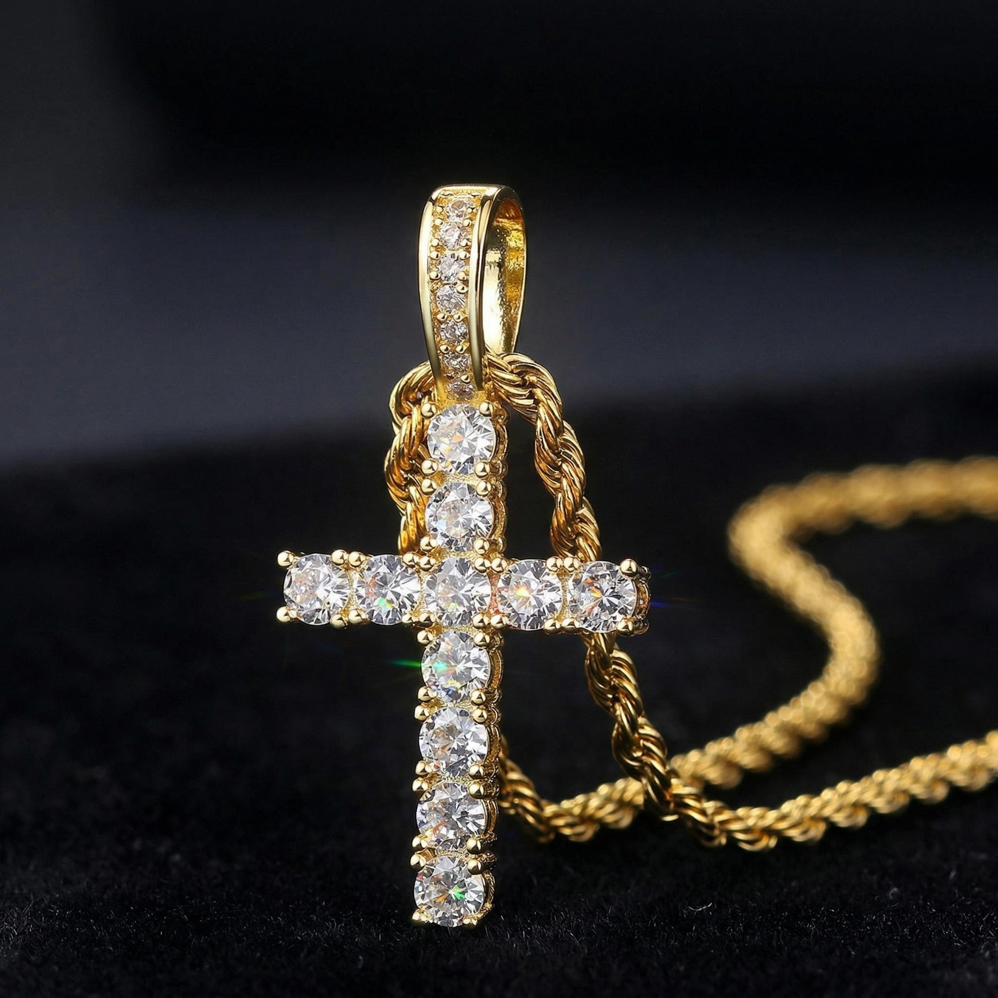 Women's Iced Cross Pendant in Gold