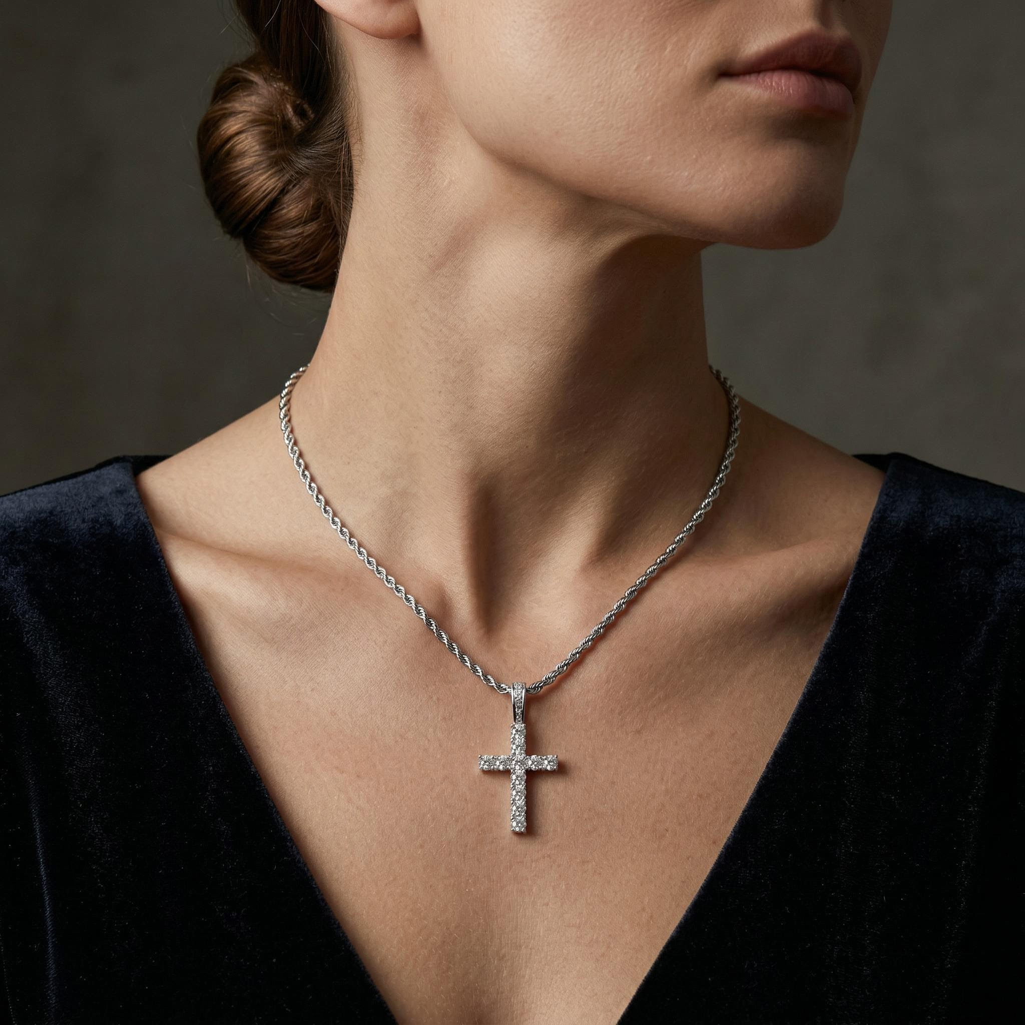 Women's Iced Cross Pendant in Gold