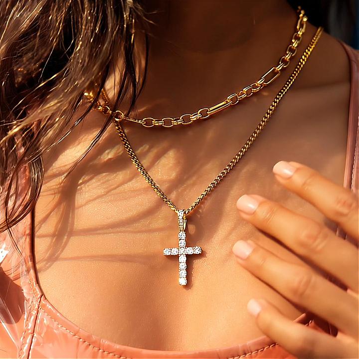 Women's Iced Cross Pendant in Gold