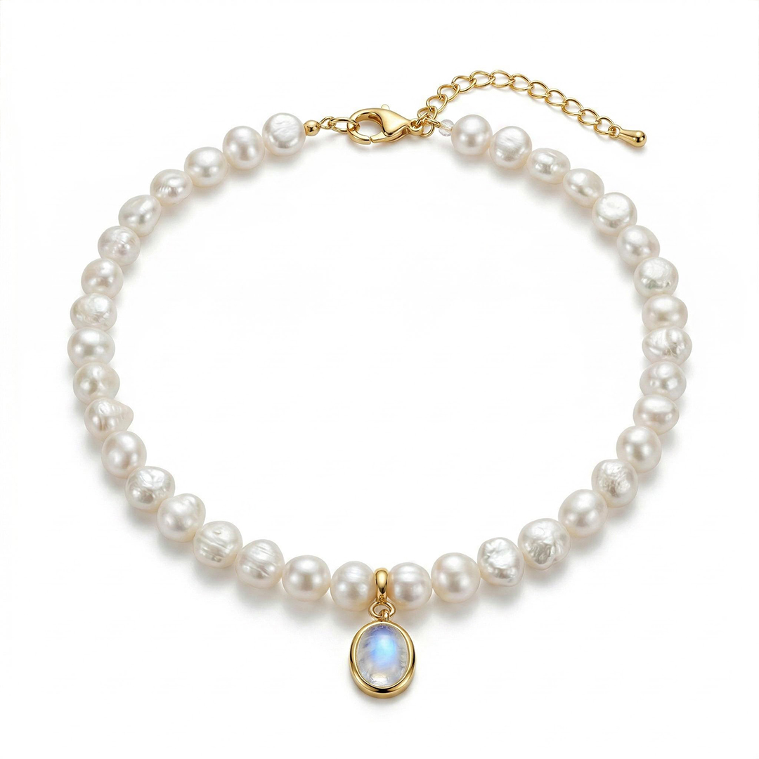 11mm Baroque Pearl with Moonstone Choker Necklace