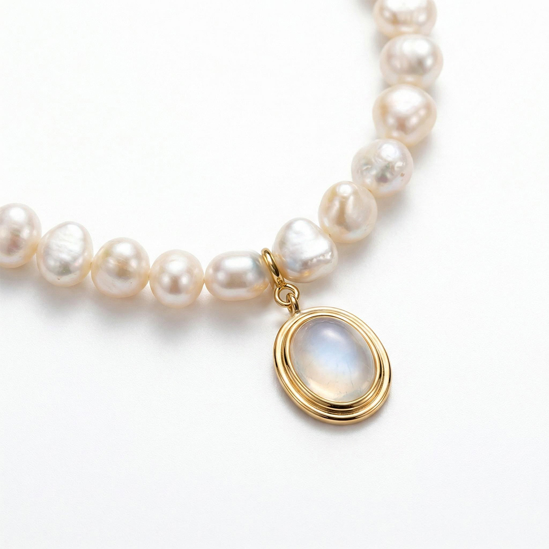 11mm Baroque Pearl with Moonstone Choker Necklace