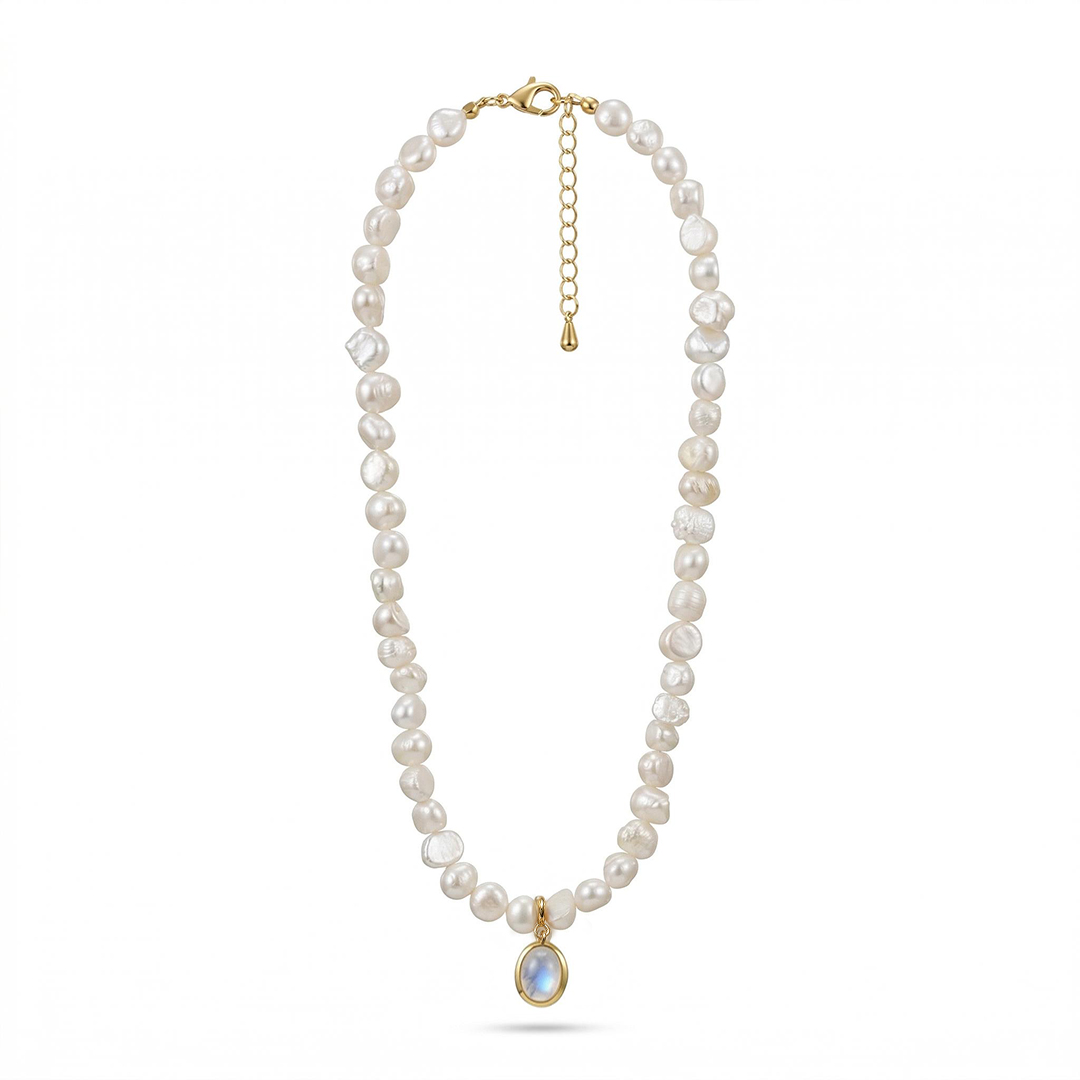 11mm Baroque Pearl with Moonstone Choker Necklace