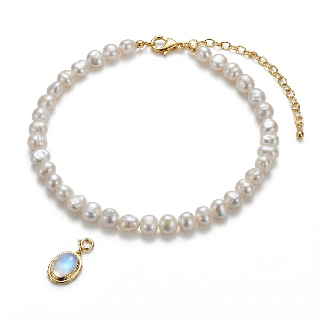 11mm Baroque Pearl with Moonstone Choker Necklace