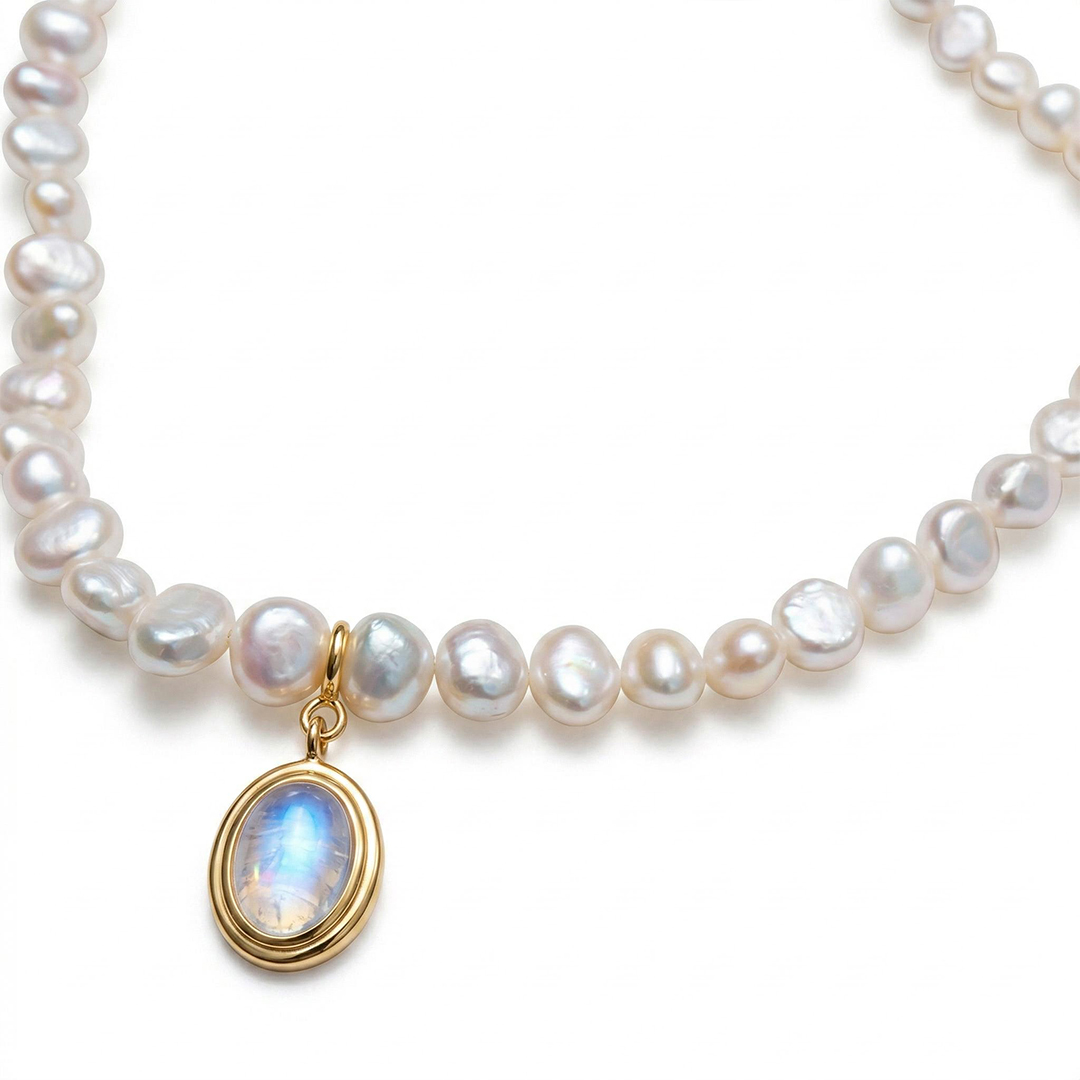 11mm Baroque Pearl with Moonstone Choker Necklace
