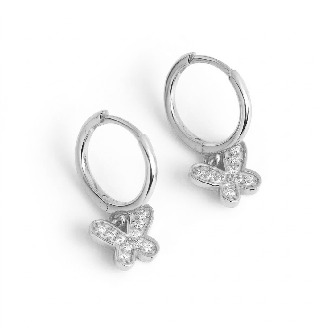 Sterling Silver Iced Butterfly Earrings