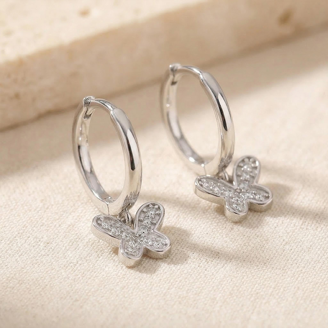 Sterling Silver Iced Butterfly Earrings