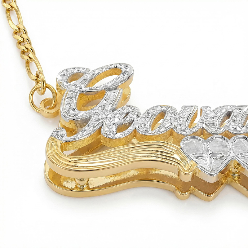 Personalized Two Tone Two Heart 3D Name Necklace Personalized Two Tone Two Heart 3D Name Necklace