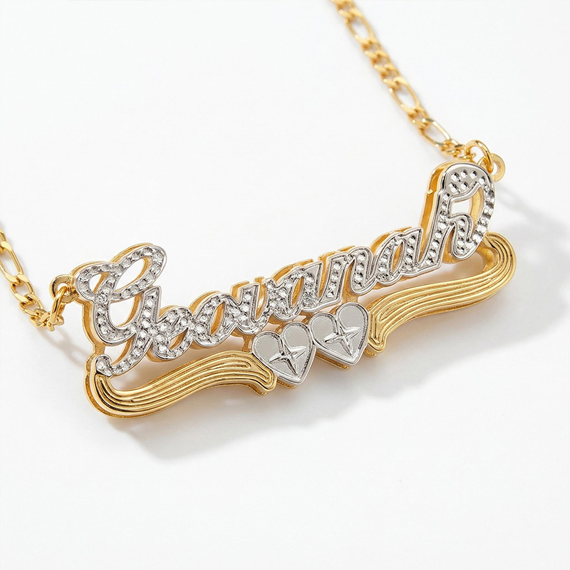 Personalized Two Tone Two Heart 3D Name Necklace Personalized Two Tone Two Heart 3D Name Necklace