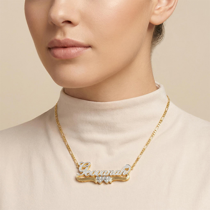 Personalized Two Tone Two Heart 3D Name Necklace Personalized Two Tone Two Heart 3D Name Necklace