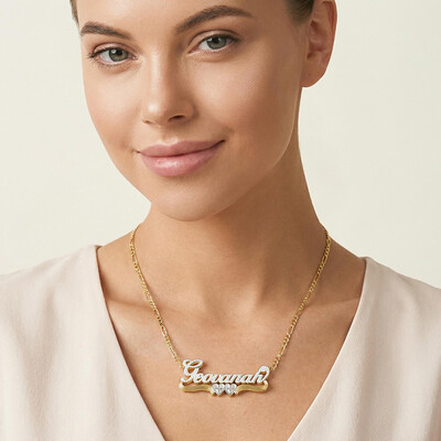 Personalized Two Tone Two Heart 3D Name Necklace