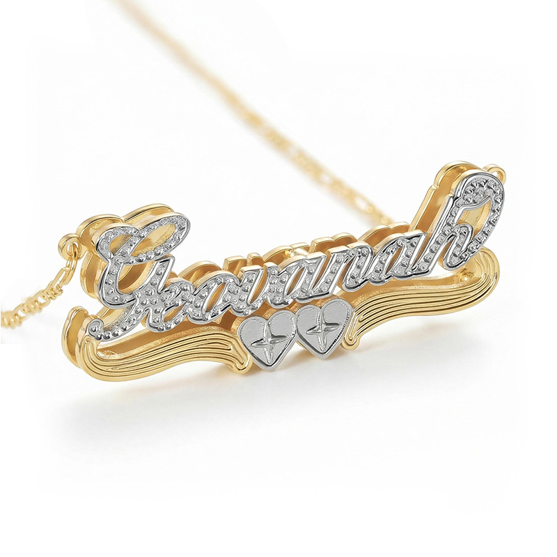 Personalized Two Tone Two Heart 3D Name Necklace Personalized Two Tone Two Heart 3D Name Necklace