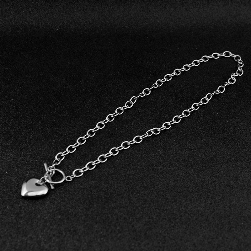  Women's Stainless Steel Heart Toggle Clasp Necklace