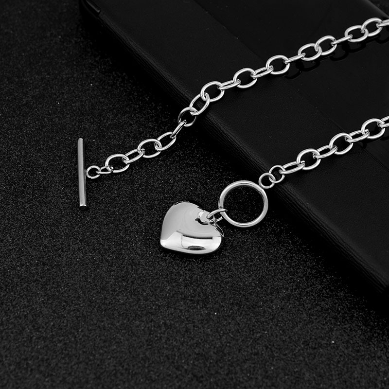  Women's Stainless Steel Heart Toggle Clasp Necklace