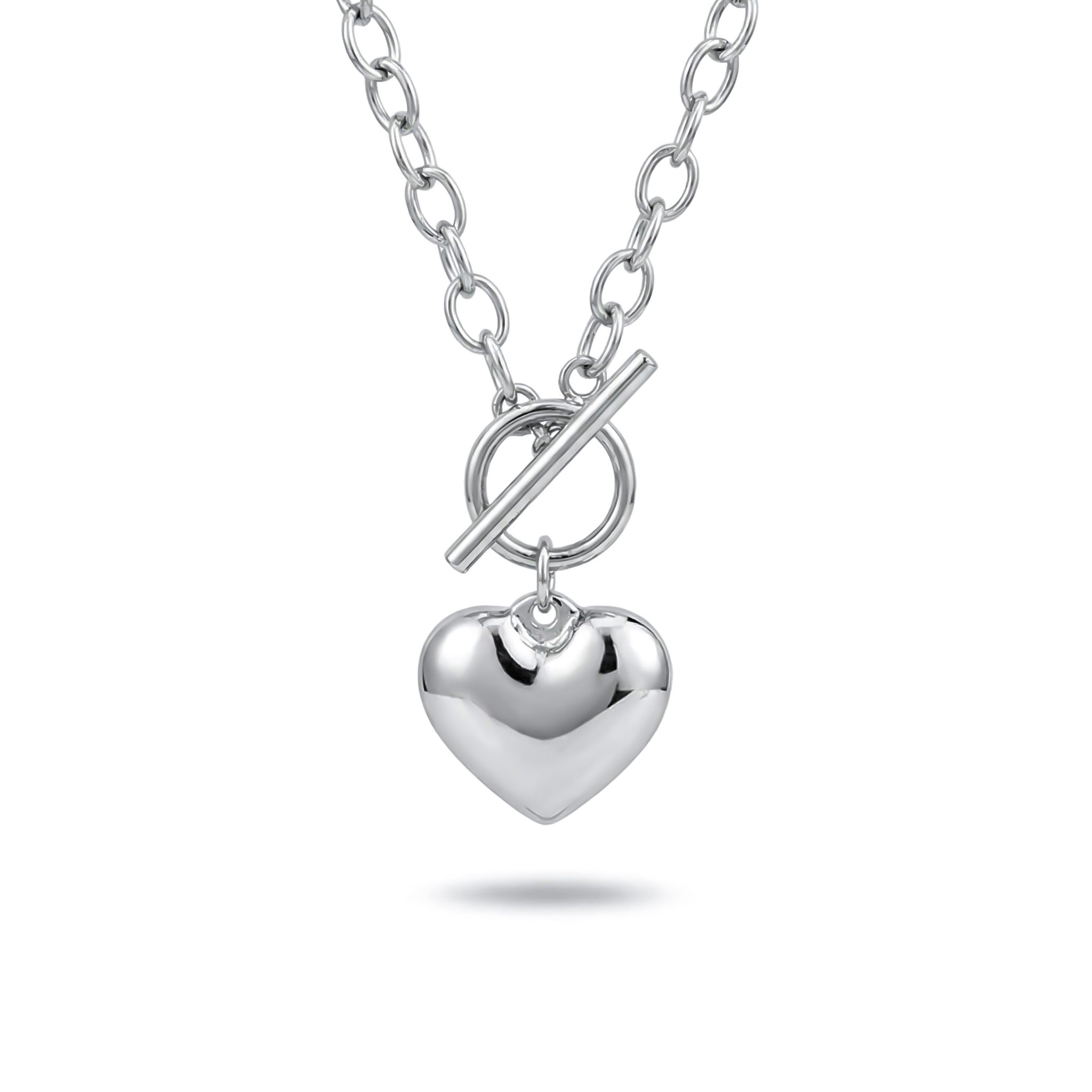  Women's Stainless Steel Heart Toggle Clasp Necklace