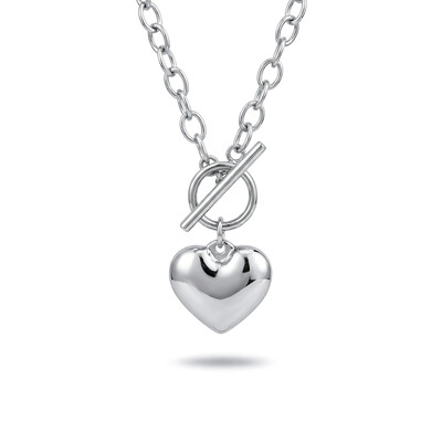  Women's Stainless Steel Heart Toggle Clasp Necklace