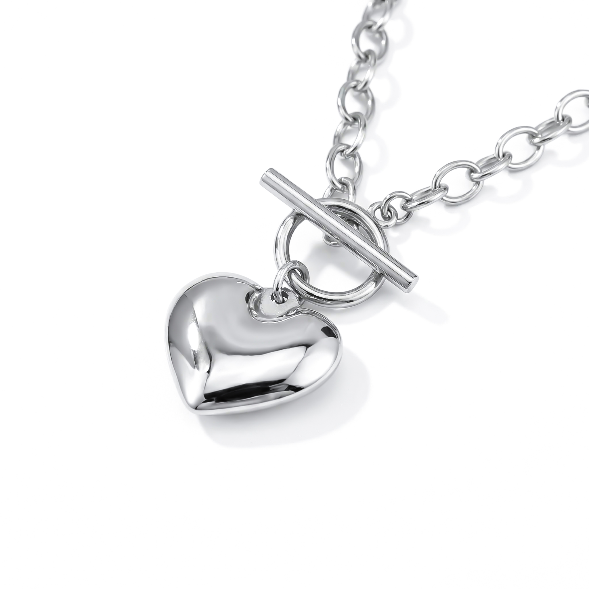  Women's Stainless Steel Heart Toggle Clasp Necklace