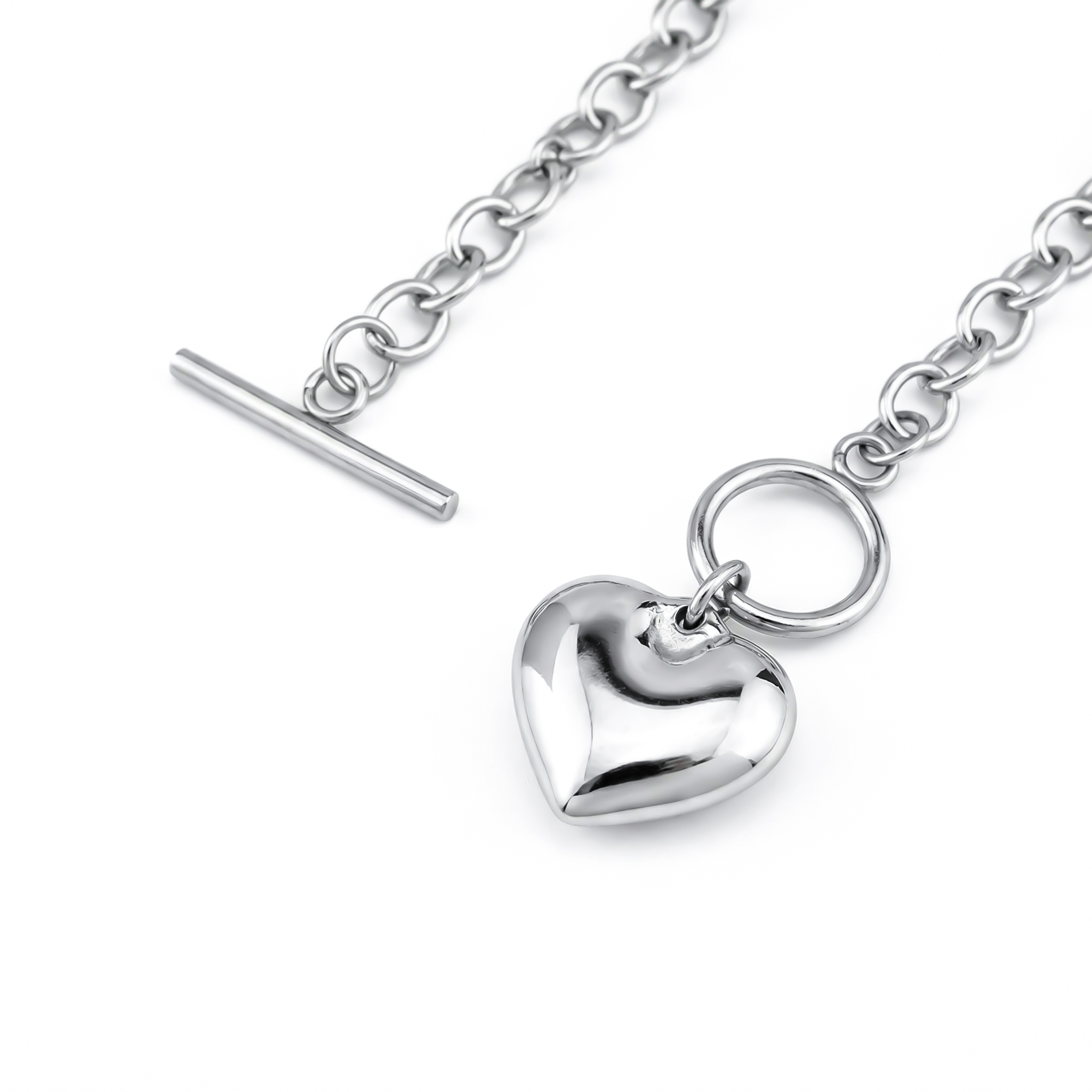  Women's Stainless Steel Heart Toggle Clasp Necklace