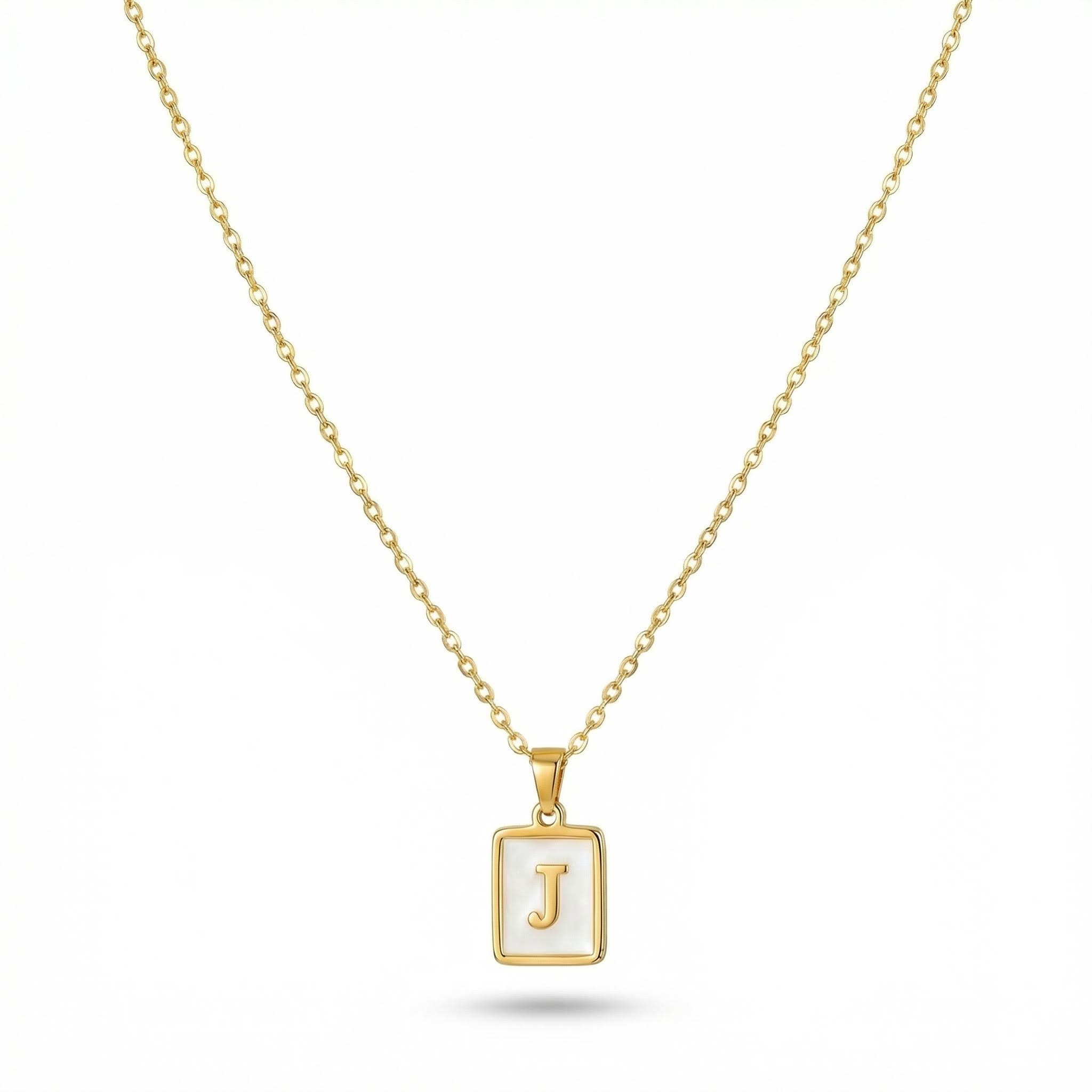 Women's Square Shell Letter Pendant